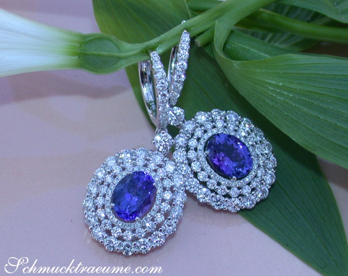Magnificent AAA Tanzanite Dangling Earrings with Diamonds #1 Magnificent AAA Tanzanite Dangling Earrings with Diamonds #1