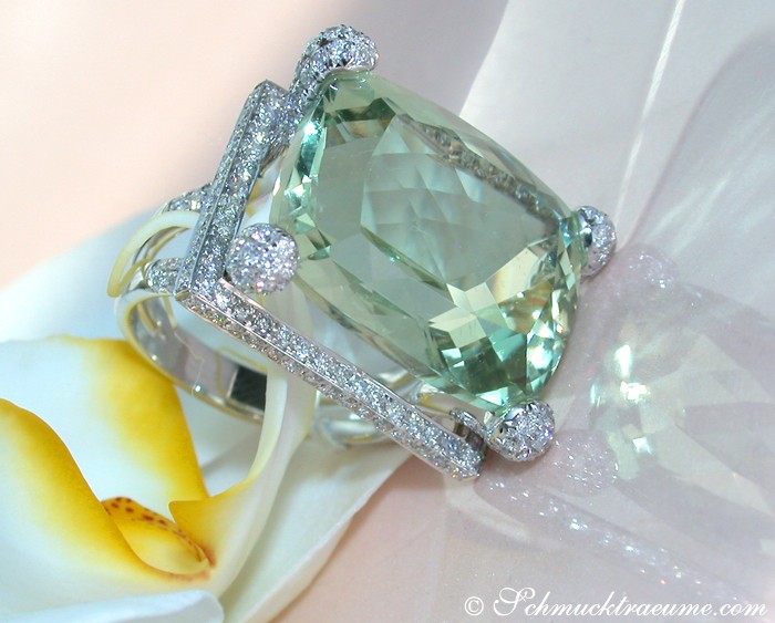 Impressive Green Amethyst Ring with Diamonds #1 Impressive Green Amethyst Ring with Diamonds #1