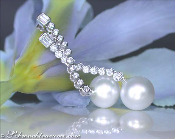 Long Southsea Pearl Dangling Earrings with Diamonds #1 Long Southsea Pearl Dangling Earrings with Diamonds #1