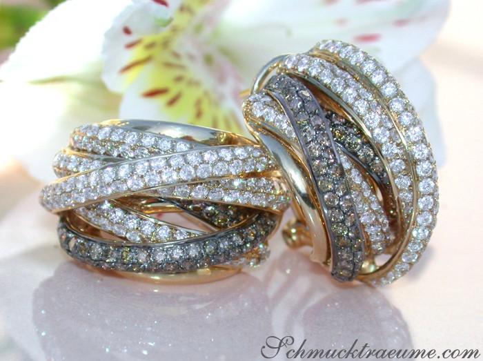 Multi Row Earrings with White & Brown Diamonds #1 Multi Row Earrings with White & Brown Diamonds #1