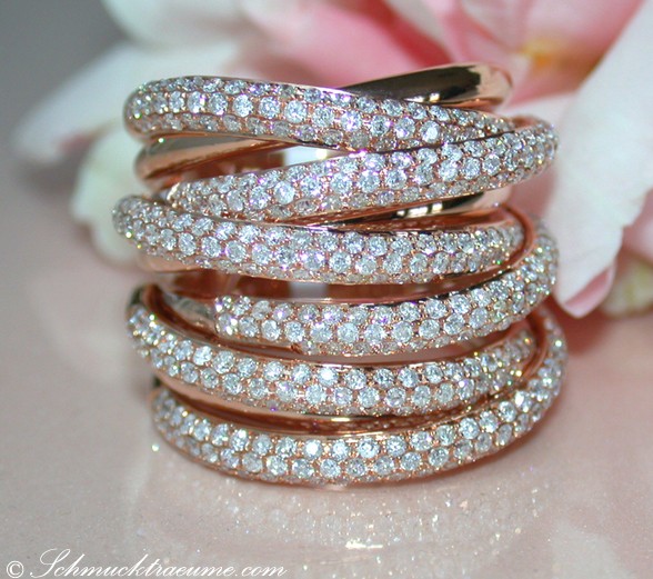 Huge Multi Row Diamond Ring in Rose gold 18k #1 Huge Multi Row Diamond Ring in Rose gold 18k #1