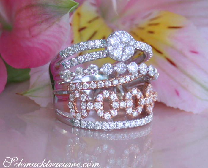 Multirow Diamond Ring in Whitegold and Rosegold #1 Multirow Diamond Ring in Whitegold and Rosegold #1