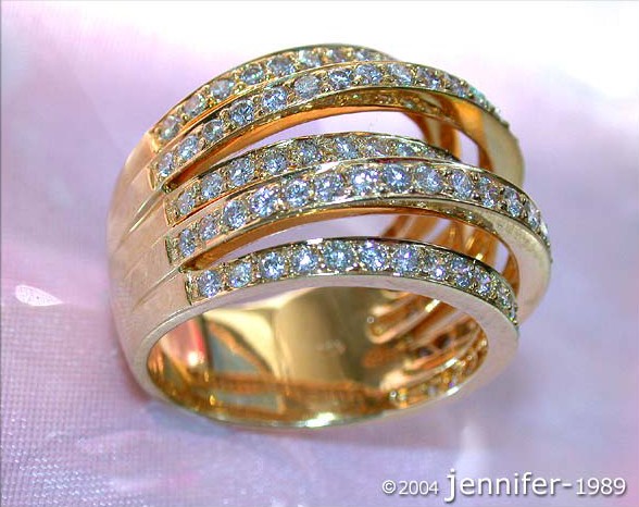 Huge Multi Row Diamond Ring in Yellow gold 18k #1 Huge Multi Row Diamond Ring in Yellow gold 18k #1