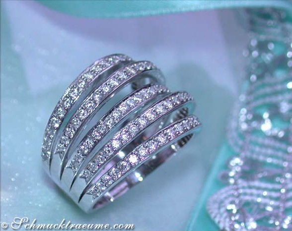 Huge Multi Row Diamond Ring in White gold 18k #1 Huge Multi Row Diamond Ring in White gold 18k #1