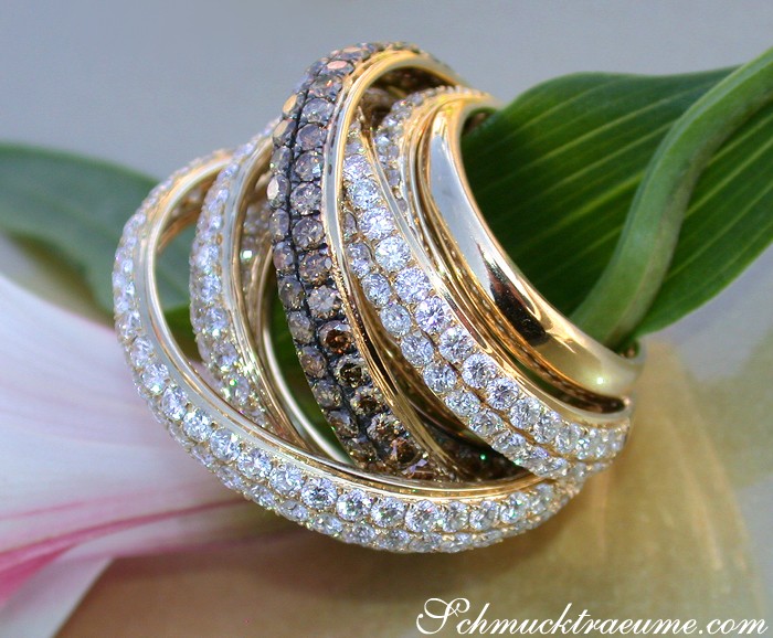Multi Row Diamond Ring with Brown Diamonds of Stately Size #1 Multi Row Diamond Ring with Brown Diamonds of Stately Size #1