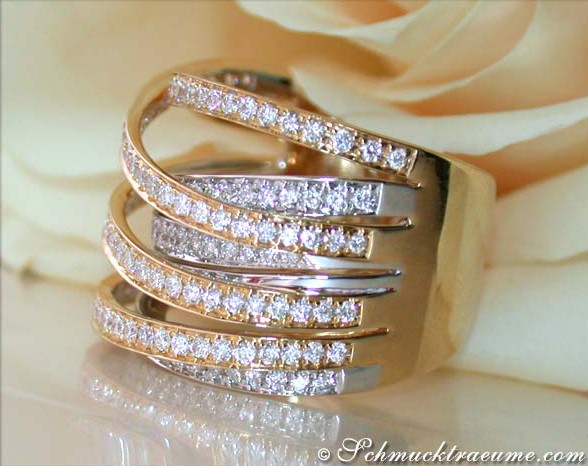 Mehrreihiger Diamanten Ring in Bicolor-Fertigung #1 Mehrreihiger Diamanten Ring in Bicolor-Fertigung #1