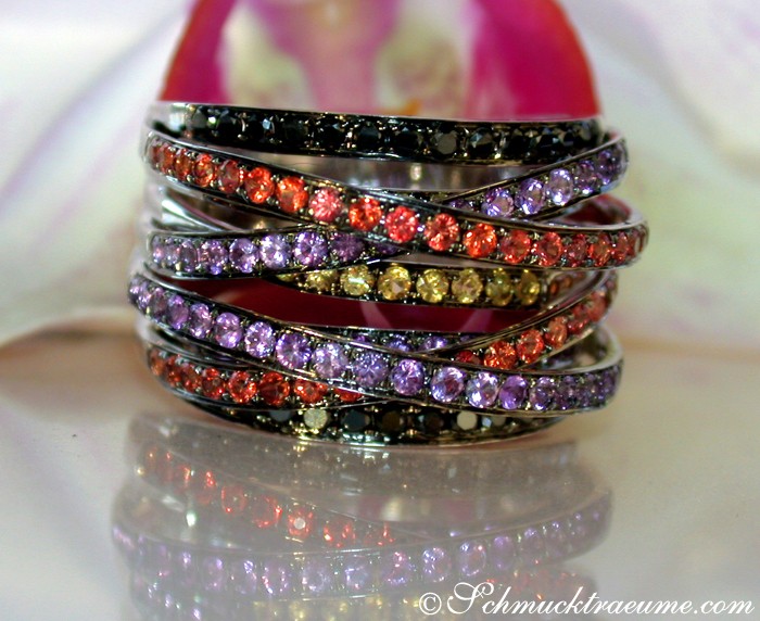 Multi Row Ring with Black Diamonds, Amethysts & Sapphires #1 Multi Row Ring with Black Diamonds, Amethysts & Sapphires #1