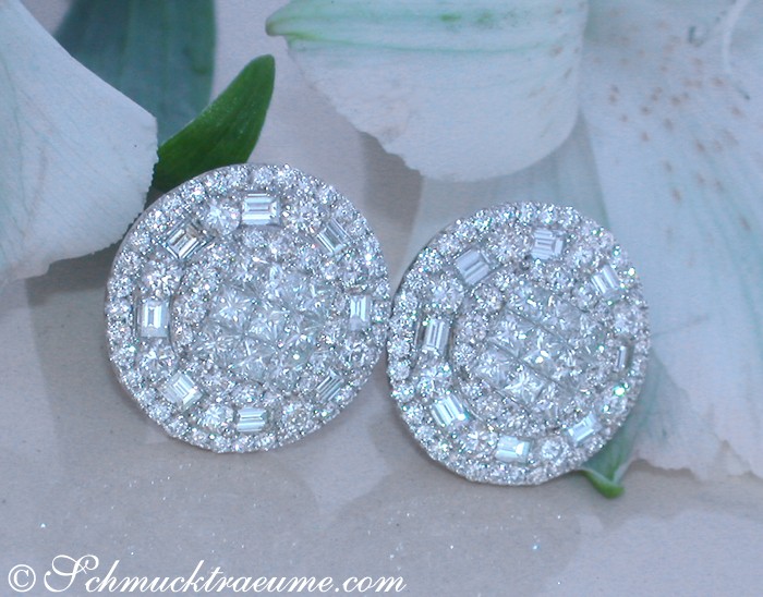 Noble Diamond Stud Earrings with Baguette & Princess Diamonds #1 Noble Diamond Stud Earrings with Baguette & Princess Diamonds #1