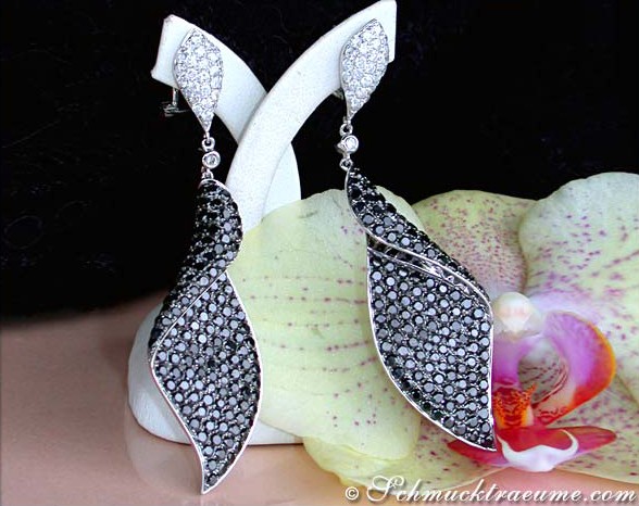 Terrific Black & White Diamond Dangling Earrings (68 mm) #1 Terrific Black & White Diamond Dangling Earrings (68 mm) #1