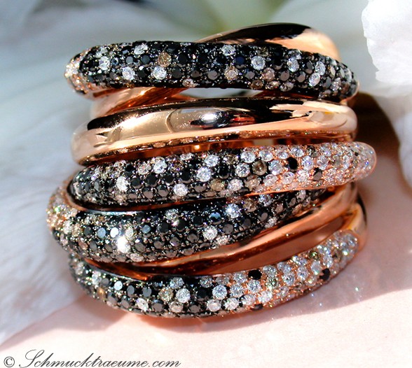 Opulent ring with black, natural brown & white diamonds #1 Opulent ring with black, natural brown & white diamonds #1