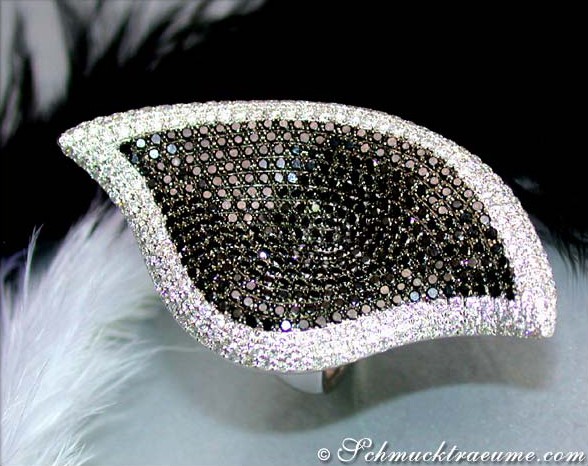 Opulenter schwarze Diamanten Ring im Blatt Design #1 Opulenter schwarze Diamanten Ring im Blatt Design #1