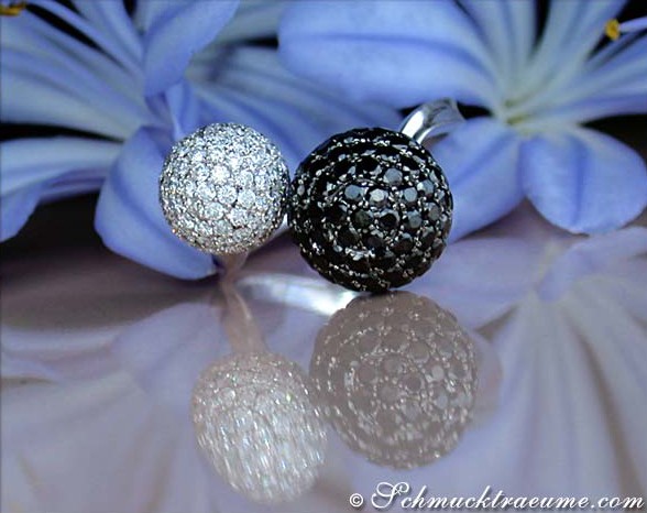 Pavé Kugel Ring mit schwarzen Diamanten & weißen Brillanten #1 Pavé Kugel Ring mit schwarzen Diamanten & weißen Brillanten #1