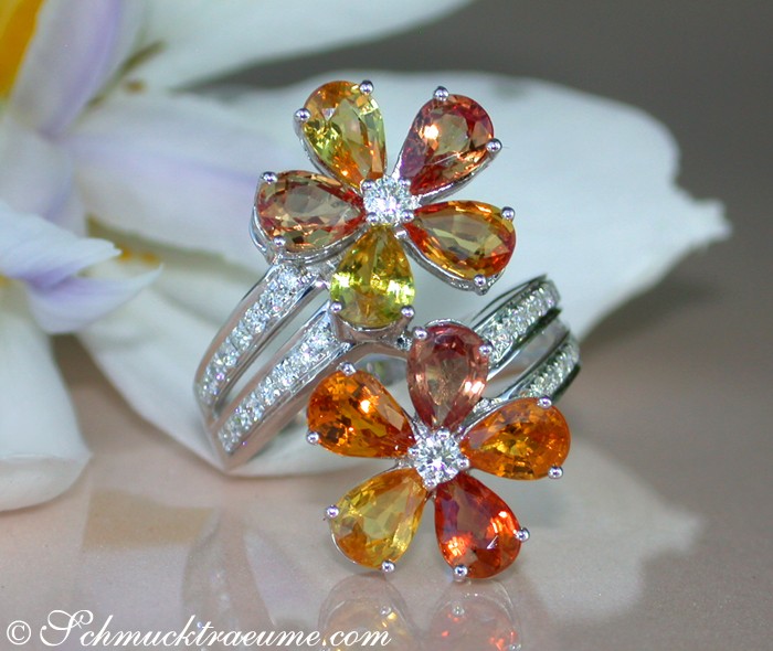 Glorious Double Flower Ring with Sapphires & Diamonds #1 Glorious Double Flower Ring with Sapphires & Diamonds #1