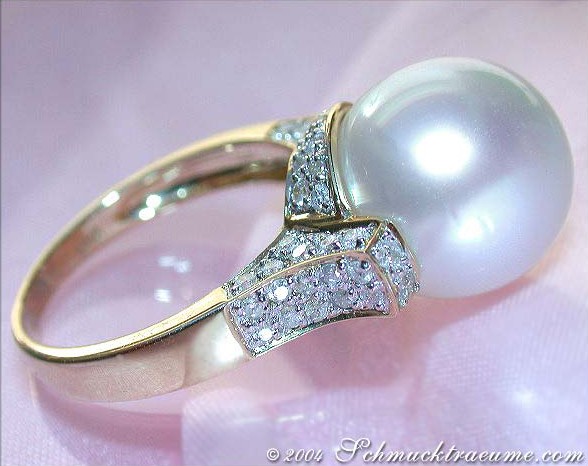 Superb Southsea Pearl Ring with Diamond Collar #1 Superb Southsea Pearl Ring with Diamond Collar #1