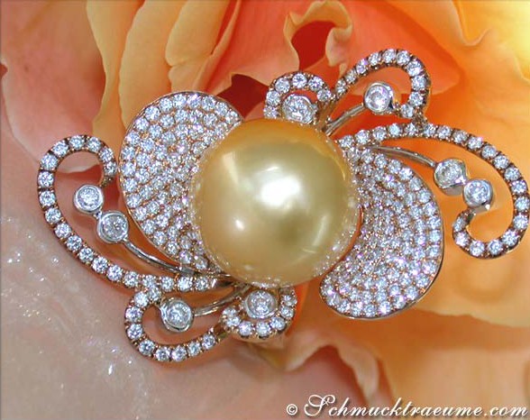 Magnificent Golden Southsea Pearl Ring with Diamonds #1 Magnificent Golden Southsea Pearl Ring with Diamonds #1