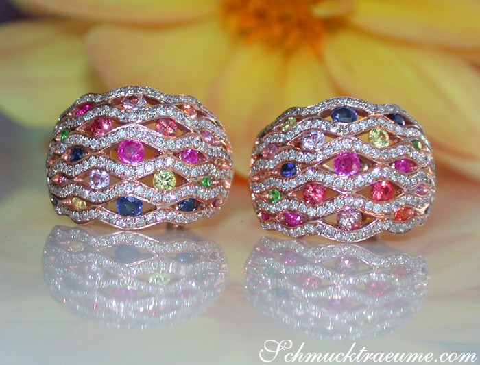 Stately Multicolor Sapphire Earrings with Diamonds #1 Stately Multicolor Sapphire Earrings with Diamonds #1
