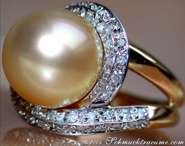 Unique Golden Southsea Pearl Diamond Ring #1 Unique Golden Southsea Pearl Diamond Ring #1