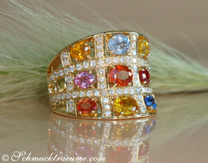 Stately Multicolor Sapphire Ring with Diamonds #1 Stately Multicolor Sapphire Ring with Diamonds #1