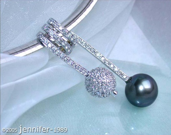 Pretty Tahitian Pearl Pendant with Diamond Pavé Ball #1 Pretty Tahitian Pearl Pendant with Diamond Pavé Ball #1