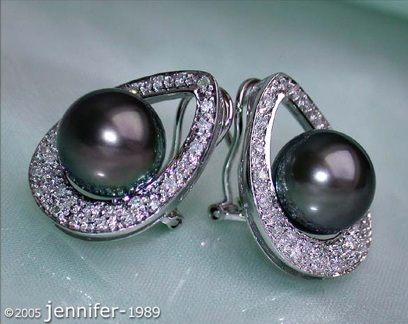 Pretty Tahitian Pearl Diamond Studs - Mikimoto Design #1 Pretty Tahitian Pearl Diamond Studs - Mikimoto Design #1