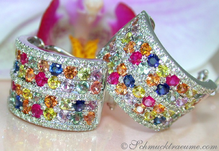 Dazzling Rainbow Sapphire Earrings with Diamonds #1 Dazzling Rainbow Sapphire Earrings with Diamonds #1