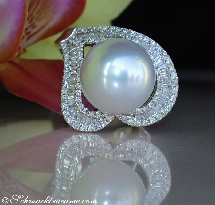 Traumhafter Südseeperle Ring mit Brillanten im Herz-Design #1 Traumhafter Südseeperle Ring mit Brillanten im Herz-Design #1