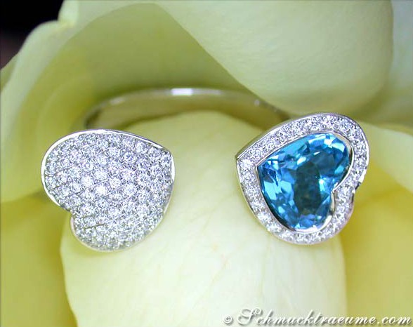 Feminine Blue Topaz Diamond Heart Ring #1 Feminine Blue Topaz Diamond Heart Ring #1