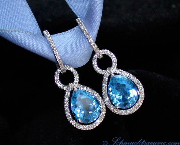 Convertible Blue Topaz Earrings / Diamond Hoops #1 Convertible Blue Topaz Earrings / Diamond Hoops #1
