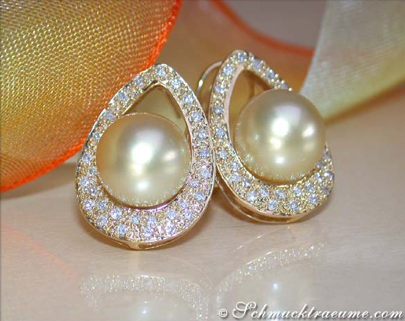Golden Southsea Pearl Studs with Diamonds (Mikimoto Design) #1 Golden Southsea Pearl Studs with Diamonds (Mikimoto Design) #1