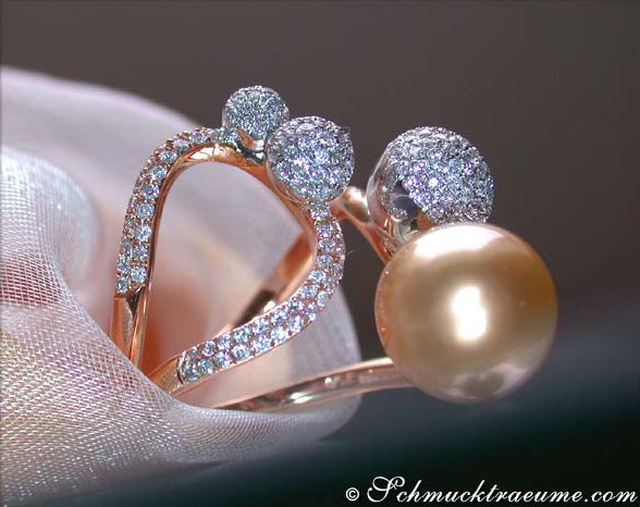 Wonderful Golden Southsea Pearl Ring with Diamonds #1 Wonderful Golden Southsea Pearl Ring with Diamonds #1