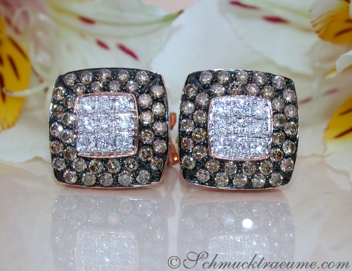 Timeless Square Studs with brown & white Diamonds #1 Timeless Square Studs with brown & white Diamonds #1