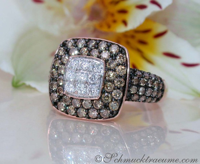Timeless Square Ring with brown & white Diamonds #1 Timeless Square Ring with brown & white Diamonds #1