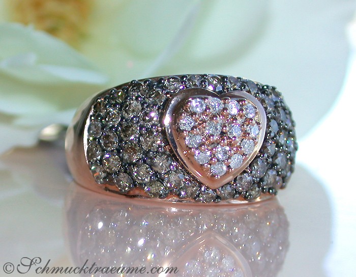 Timeless Heart Ring with Natural Brown & White Diamonds #1 Timeless Heart Ring with Natural Brown & White Diamonds #1