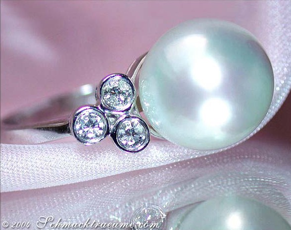 Timeless Southsea Pearl Ring with Diamonds in White gold 14k #1 Timeless Southsea Pearl Ring with Diamonds in White gold 14k #1