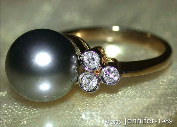 Precious Tahitian Pearl Ring with Diamonds in Yellow gold #1 Precious Tahitian Pearl Ring with Diamonds in Yellow gold #1