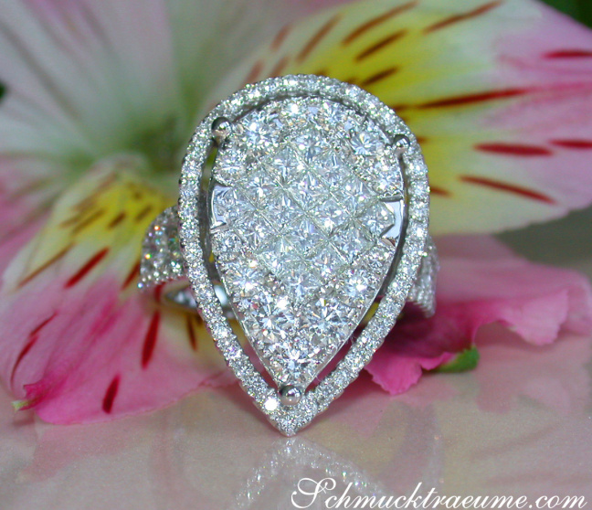 Einzigartiger Diamanten Ring im Tropfen Design (Brillant & Princess Schliff) #1 Einzigartiger Diamanten Ring im Tropfen Design (Brillant & Princess Schliff) #1