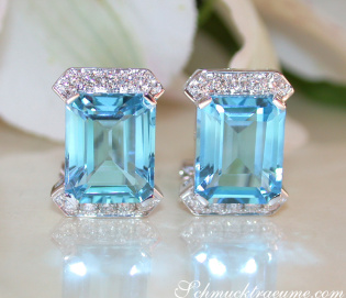 Attraktive Blautopas Ohrstecker mit Diamanten