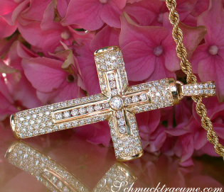 Edler Brillanten Kreuz in Kreuz Anhänger in Gelbgold 750