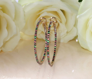 Delicate Hoops with Brown Diamonds, Orange Sapphires & Tsavorites Delicate Hoops with Brown Diamonds, Orange Sapphires & Tsavorites