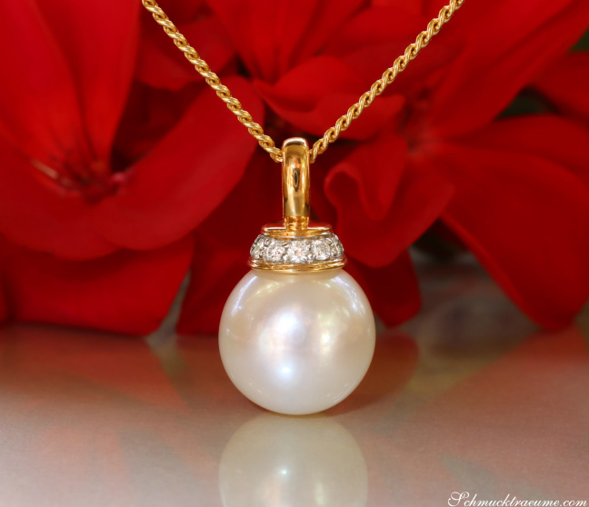 Wundervoller Süßwasserperle Anhänger mit Brillanten (mit Kette) #1 Wundervoller Süßwasserperle Anhänger mit Brillanten (mit Kette) #1