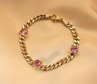 Bildschönes Panzer Armband mit rosa Turmalin Herzen Bildschönes Panzer Armband mit rosa Turmalin Herzen