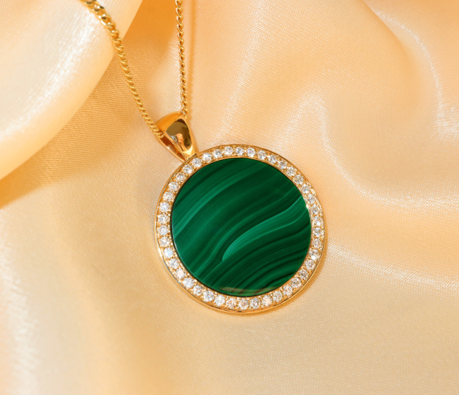 Grandioser Malachit Anhänger / Kette mit Brillanten #1 Grandioser Malachit Anhänger / Kette mit Brillanten #1