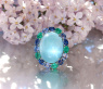 Sensationeller Milky Aquamarin Ring mit Saphiren und Smaragden #1
