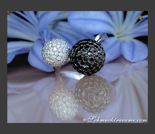 Pavé Kugel Ring mit schwarzen Diamanten & weißen Brillanten #1 Pavé Kugel Ring mit schwarzen Diamanten & weißen Brillanten #1