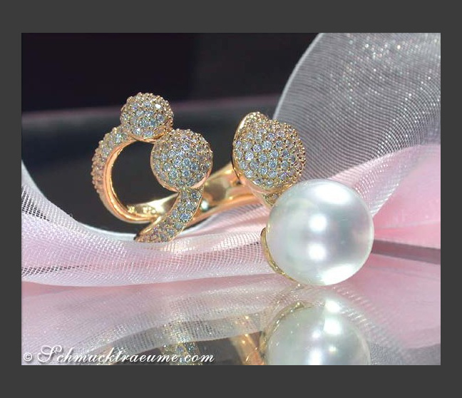 Sensationeller Südseeperle Ring mit Brillanten Pavé Kugeln #1 Sensationeller Südseeperle Ring mit Brillanten Pavé Kugeln #1