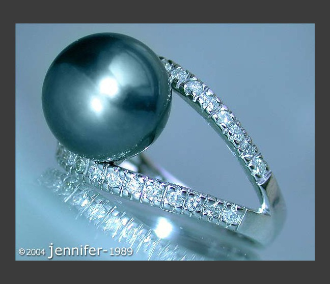 Attraktiver Tahitiperle Ring mit Diamanten in Weißgold #1 Attraktiver Tahitiperle Ring mit Diamanten in Weißgold #1