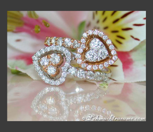 Exquisiter Diamanten Doppel Herz Ring #1