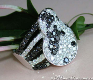 Unusual Black & White Diamond Heart Ring Unusual Black & White Diamond Heart Ring