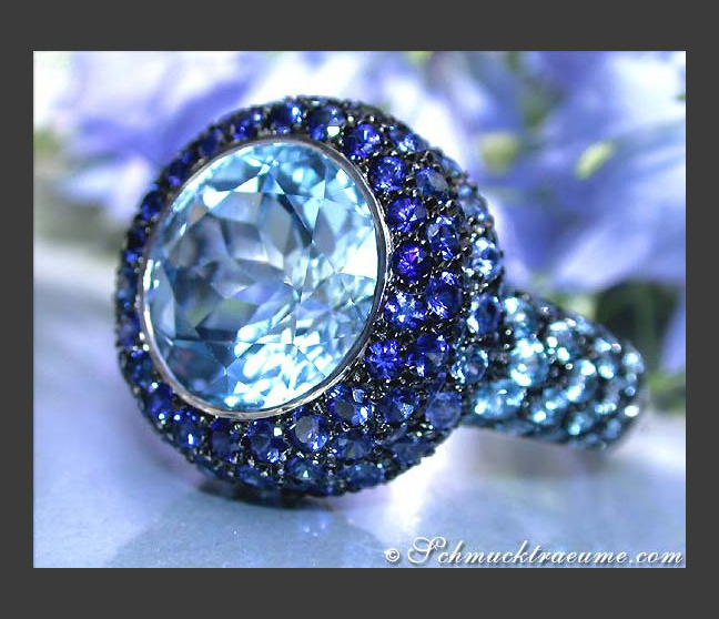 Spektakulärer Blautopas Ring mit Saphiren #1 Spektakulärer Blautopas Ring mit Saphiren #1