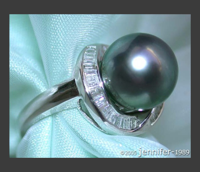 Eleganter Tahitiperle Ring mit Trapez Diamanten #1 Eleganter Tahitiperle Ring mit Trapez Diamanten #1
